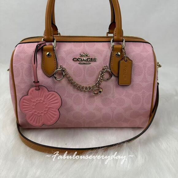 Coach Rowan Satchel Bag Signature Canvas With Charms Gold/Powder Pink CEA18 NWT - Picture 2 of 8